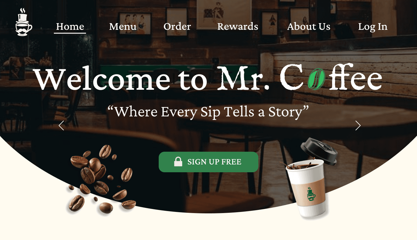 MR.COFFEE homepage hero designed in Figma